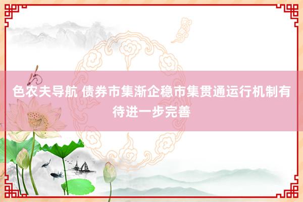 色农夫导航 债券市集渐企稳市集贯通运行机制有待进一步完善