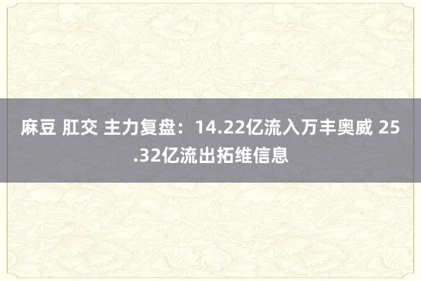 麻豆 肛交 主力复盘：14.22亿流入万丰奥威 25.32亿流出拓维信息